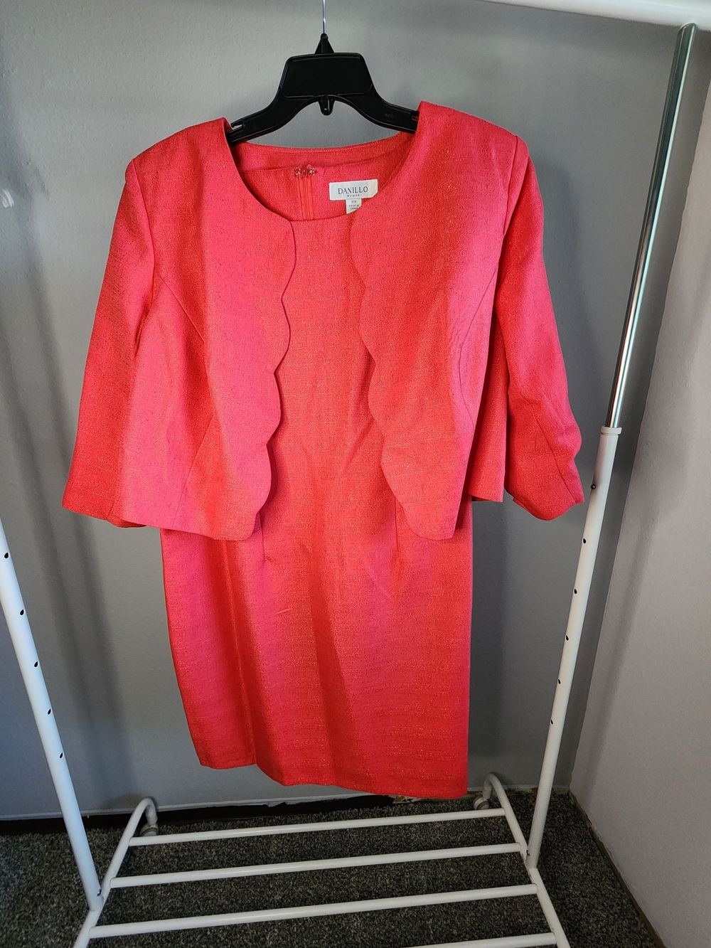Danillo Coral Pink Midi Dress with Scallop Jacket